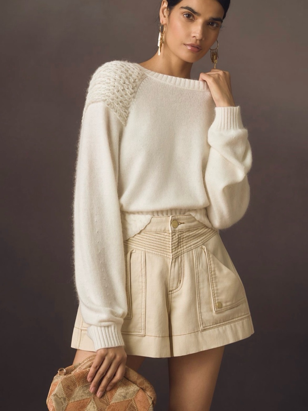 Mare Mare x Anthropologie Cinched Crew-Neck Sweater Ivory Cream Size Medium